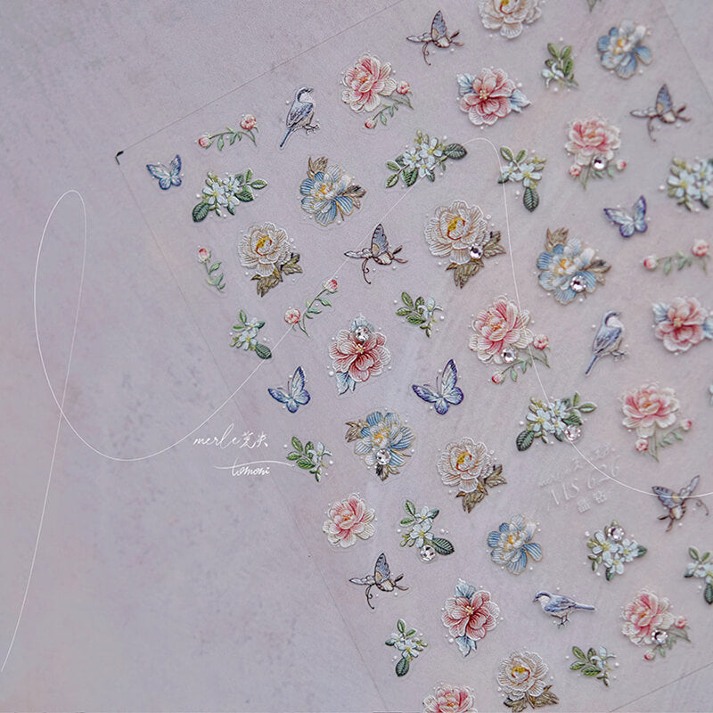 elegant flower nail stickers adorned with crystal