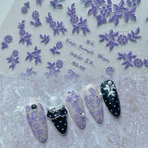 Embossed Flower Nail Stickers - Assorted Colors - MS244