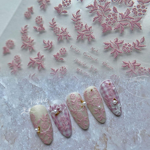 Embossed Flower Nail Stickers - Assorted Colors - MS244