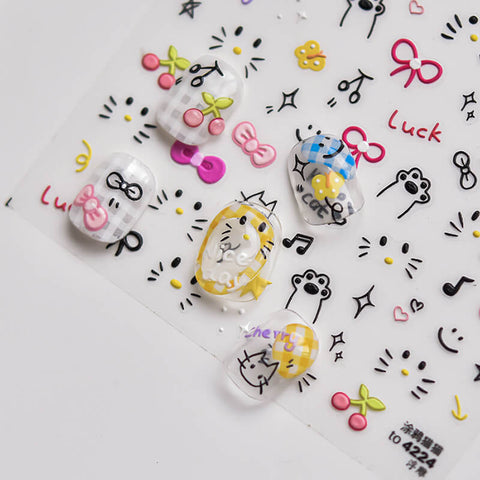 cute cat nail design with cat nail art stickers