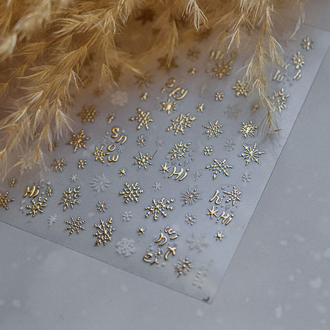 Winter Snowflake Nail Stickers, Gold&Silver Snowflake Nail Decals, Winter Nail Art Stickers
