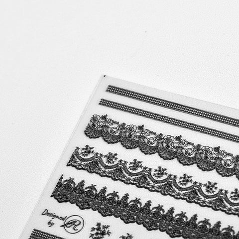 black flower lace nail stickers