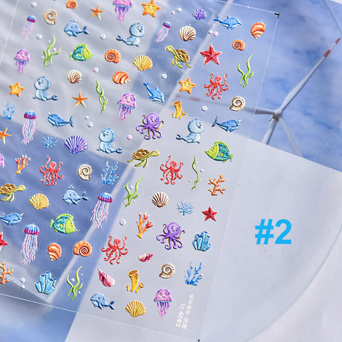 Ocean World Nail Stickers, Summer Nail Stickers, Summer Nail Decals, Shell And Whale Nail Stickers, Sumemr Nail Design, DIY Nails