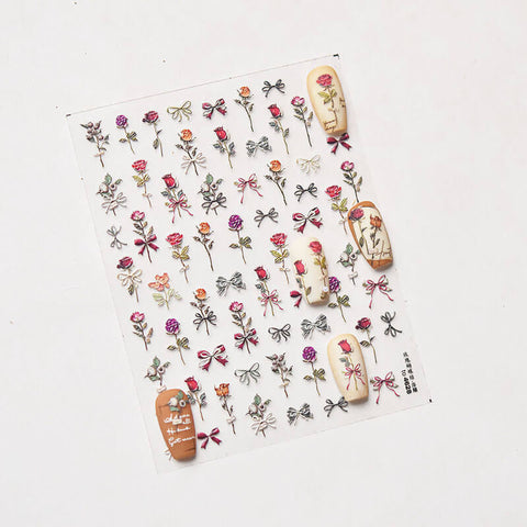 Rose Nail Stickers, Flower Nail Art Stickers, Flower Nail Decals, Aesthetic Nail Art, Rose Stickers, Flower Nail Design, Floral Manicure