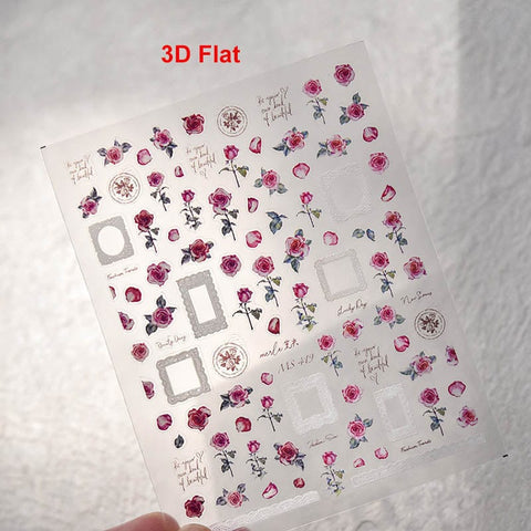 3D flower nail sticker, floral nail sticker