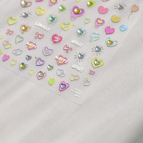 colorful kawaii heart nail sticker