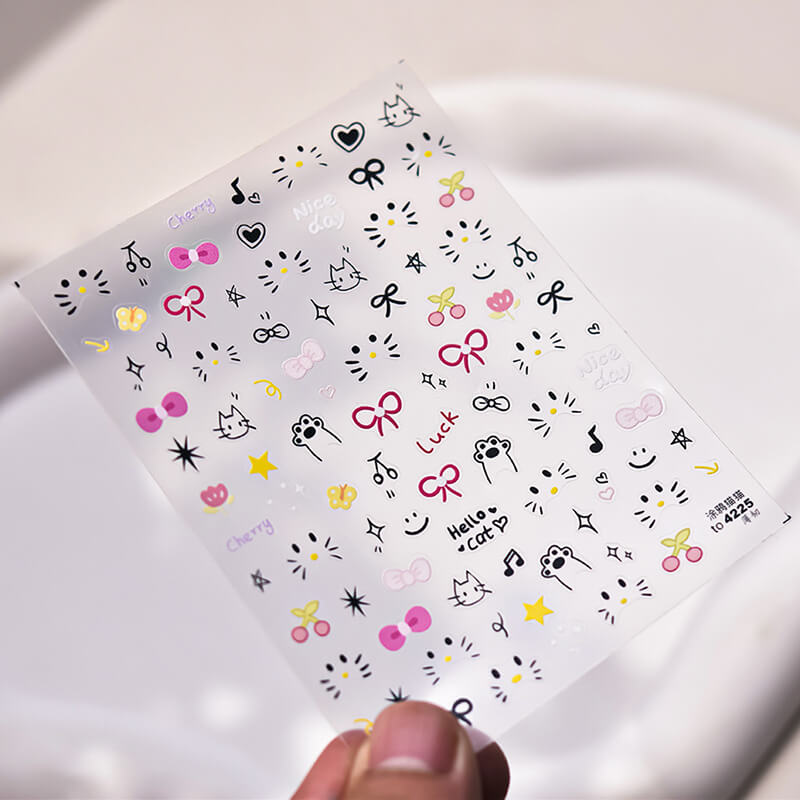 3d cat emoji and cat paw nail stickers