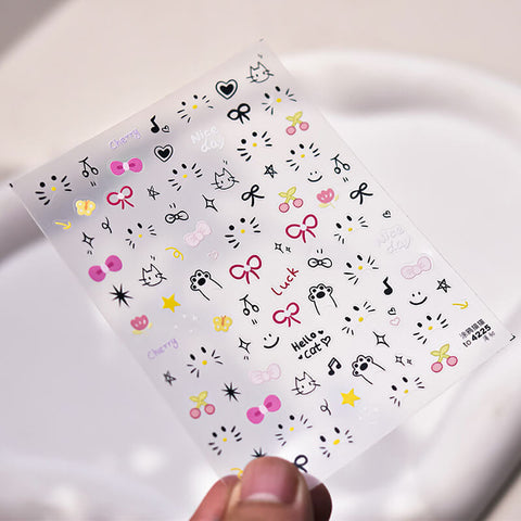 3d cat emoji and cat paw nail stickers