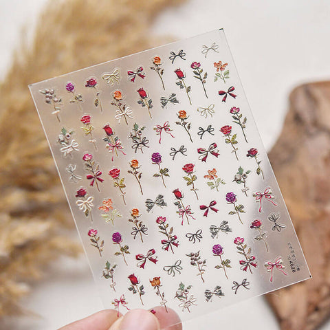 Rose Nail Stickers, Flower Nail Art Stickers, Flower Nail Decals, Aesthetic Nail Art, Rose Stickers, Flower Nail Design, Floral Manicure