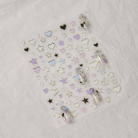 Vibrant Heart and Star Nail Art - Perfect for a bold manicure
