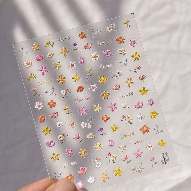cute embossed floral nail art stickers