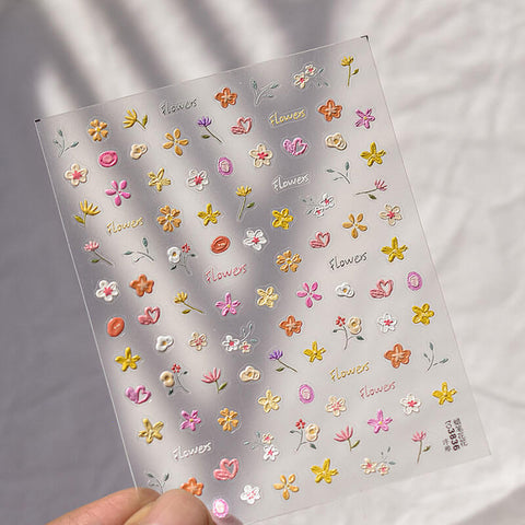 cute embossed floral nail art stickers