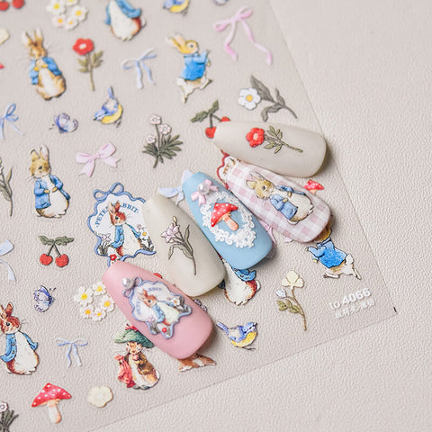 Cute Bunny And Mushroom Nail Stickers-to4065-to4066