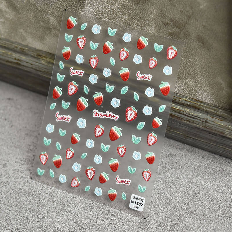 embossed cute strawberry nail stickers