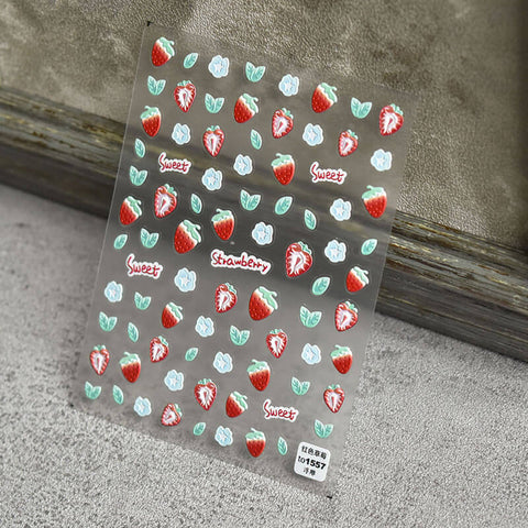 embossed cute strawberry nail stickers