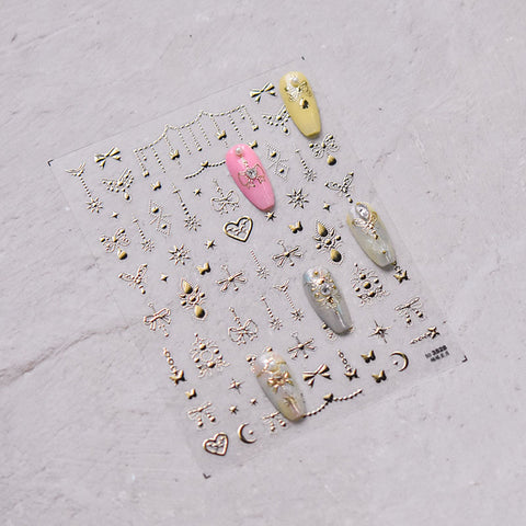 Gold&Silver Nail Stickers, Bowknot & Butterfly Pattern Nail Stickers, Gold Nail Decals, DIY Nails, Aesthetic Nail Stickers