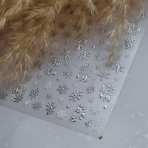 Winter Snowflake Nail Stickers, Gold&Silver Snowflake Nail Decals, Winter Nail Art Stickers