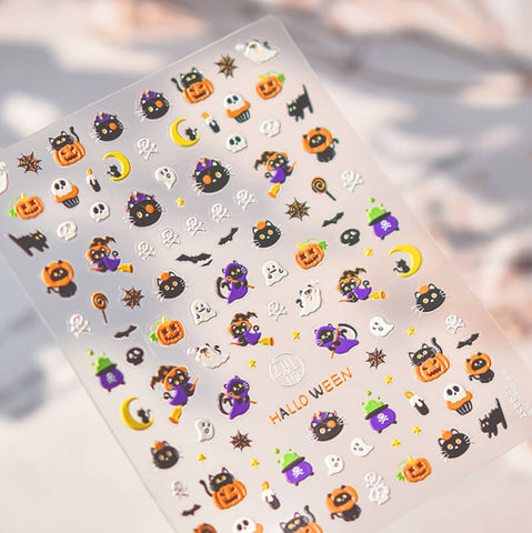 Halloween Cat And Pumpkin Nail Stickers-to4437
