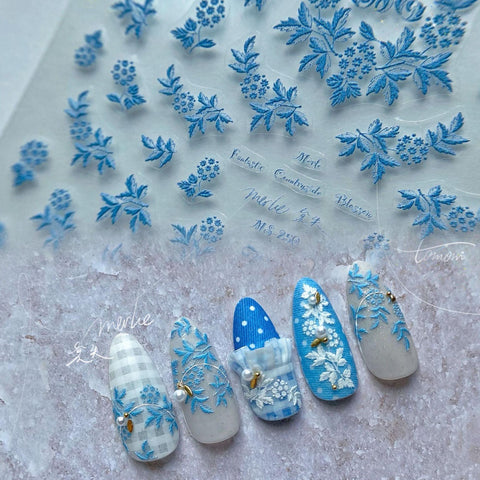 Embossed Flower Nail Stickers - Assorted Colors - MS244