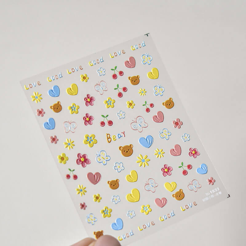 embossed bear and butterfly nail stickers