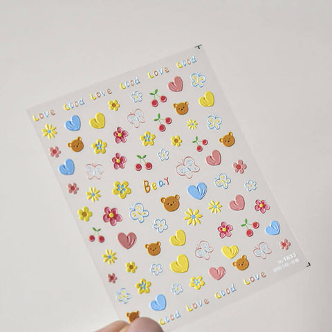 embossed bear and butterfly nail stickers