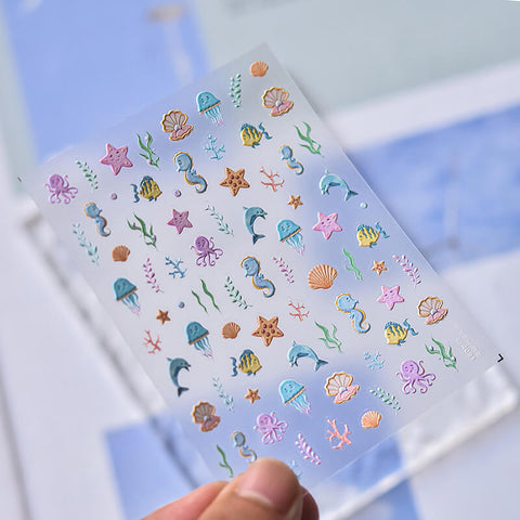 Ocean World Nail Stickers, Summer Nail Stickers, Summer Nail Decals, Shell And Whale Nail Stickers, Sumemr Nail Design, DIY Nails