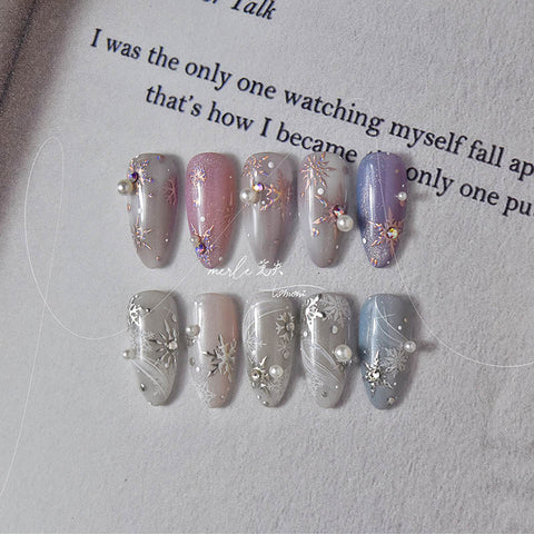 winter silver snowflake nail design