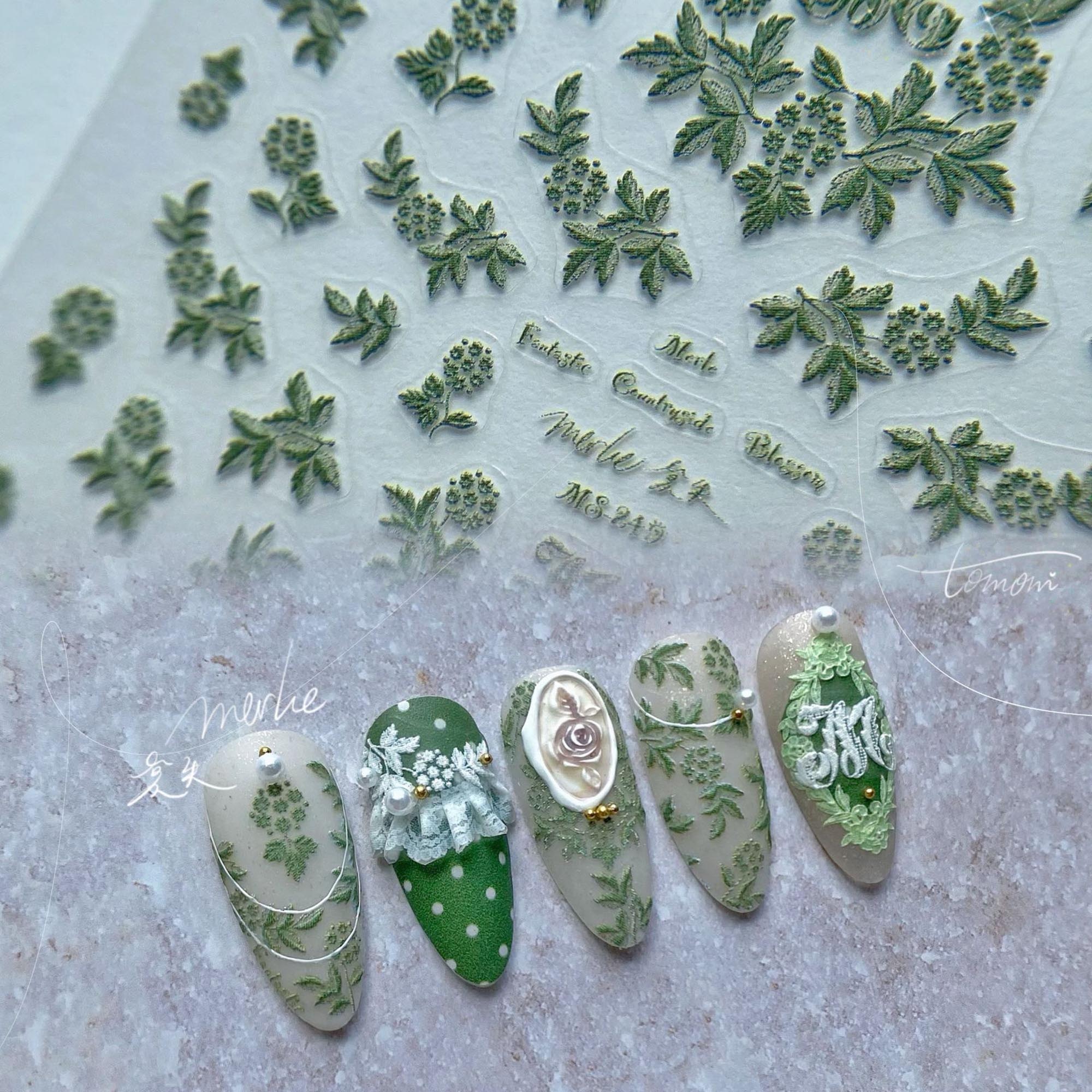 Aesthetic Flower Nail Stickers, Flower Nail Decals, Embroidery Style Nail Stickers, Aesthetic Nail Decals, DIY Nails