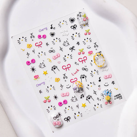 embossed cute cat nail art stickers