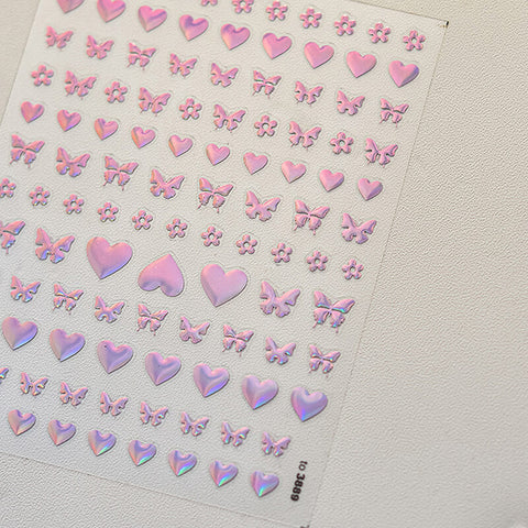Gold Silver Heart And Butterfly Nail Stickers-to 3889