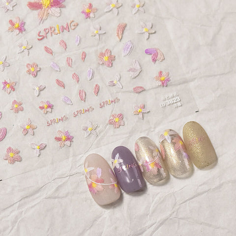 embossed flower nail sticker