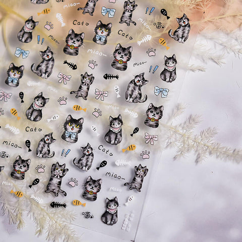 Cute Cat Nail Stickers, Cat Nail Decals, Cute Nail Art Stickers, Cat Nail Design, 3D Nail Stickers, Cat Nails, Cute Manicure