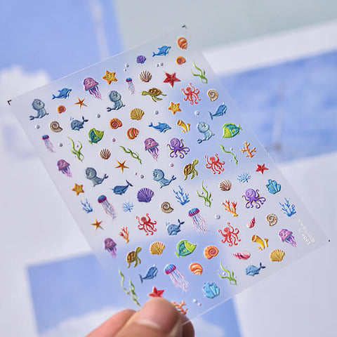 Ocean World Nail Stickers, Summer Nail Stickers, Summer Nail Decals, Shell And Whale Nail Stickers, Sumemr Nail Design, DIY Nails