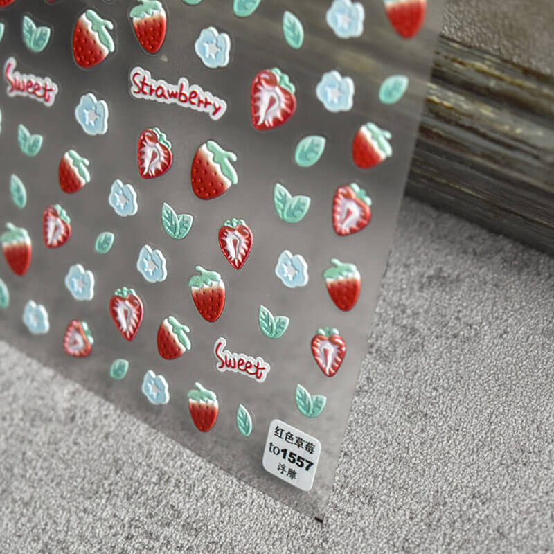 red strawberry nail stickers
