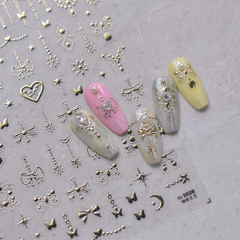 Gold&Silver Nail Stickers, Bowknot & Butterfly Pattern Nail Stickers, Gold Nail Decals, DIY Nails, Aesthetic Nail Stickers