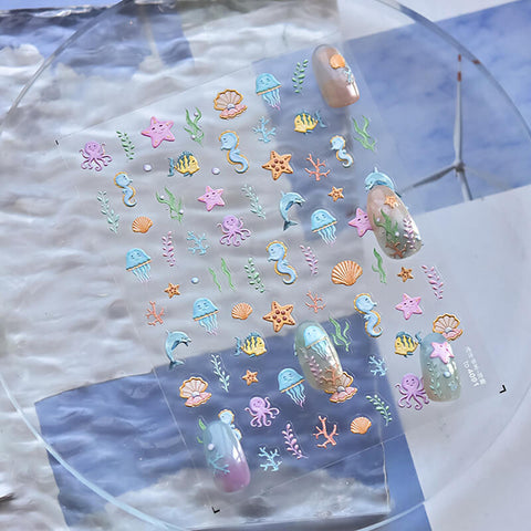 Ocean World Nail Stickers, Summer Nail Stickers, Summer Nail Decals, Shell And Whale Nail Stickers, Sumemr Nail Design, DIY Nails