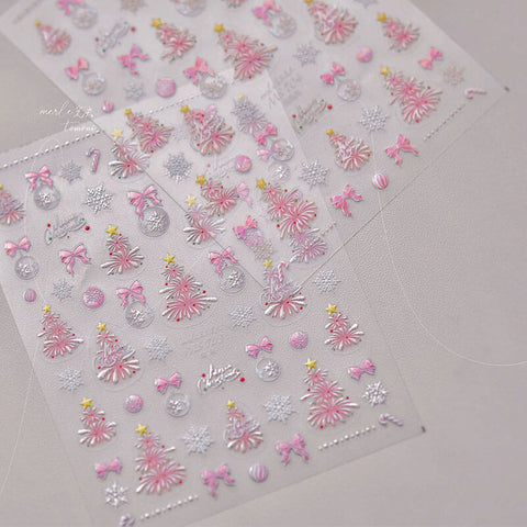 Pink Christmas Tree Nail Stickers, Christmas Nail Decals, Christmas Tree Nail Art, Aesthetic Stickers, Christmas Stickers, DIY Nails