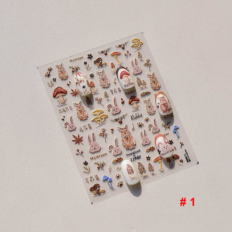 rabbit and mushroom nail sticker, nail art