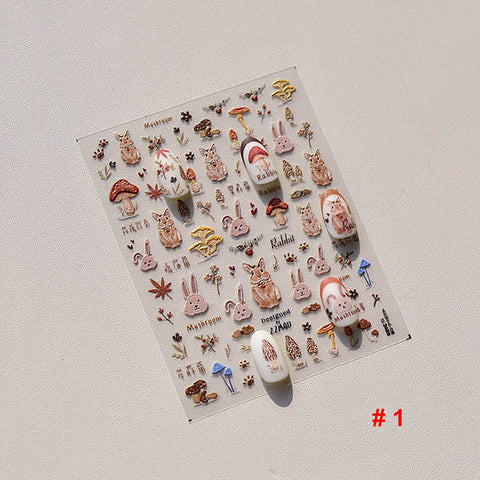 rabbit and mushroom nail sticker, nail art