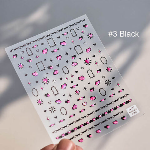 Black Frame Heart Nail Stickers - Stylish heart design