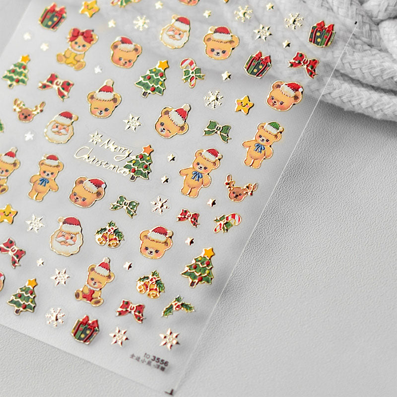 gold christmas bear and christmas tree nail stickers