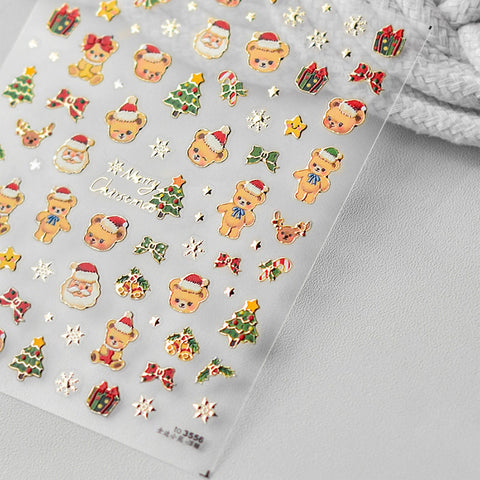 gold christmas bear and christmas tree nail stickers