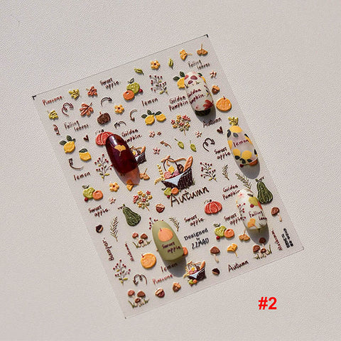 autumn pumpkin and plant nail sticker