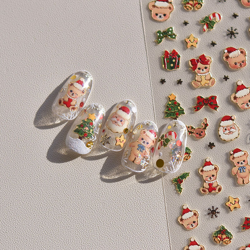 cute christmas bear nail stickers