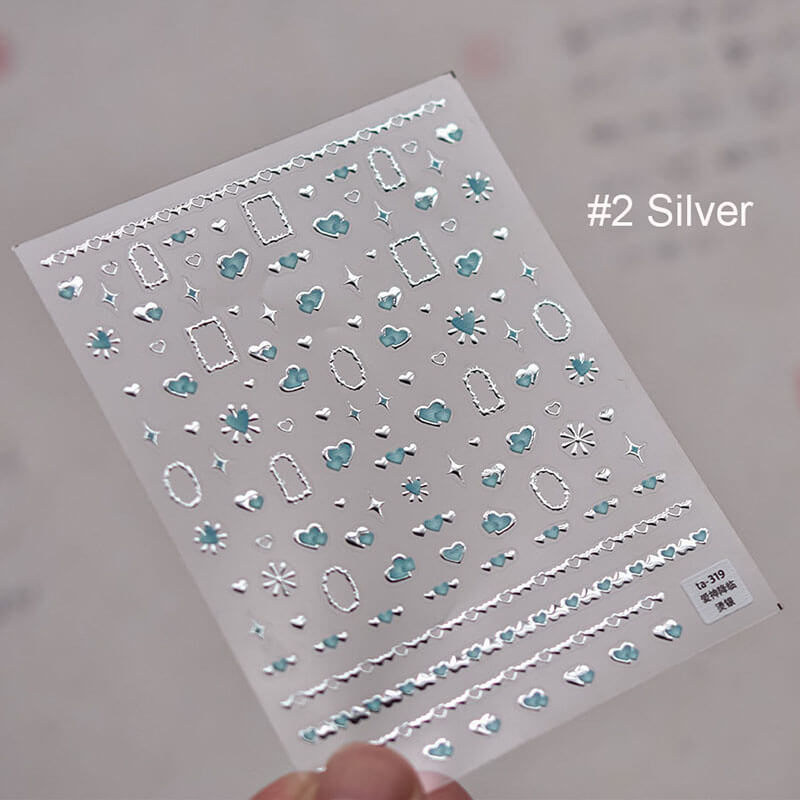 Silver Frame Heart Nail Stickers - Classic heart design