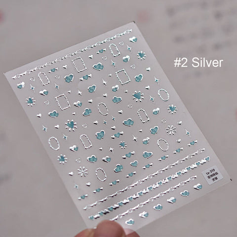 Silver Frame Heart Nail Stickers - Classic heart design