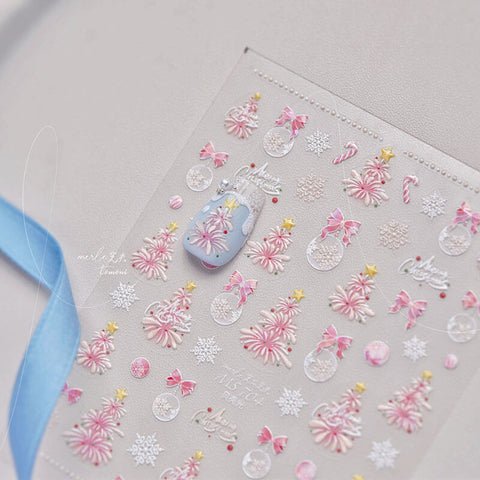 Pink Christmas Tree Nail Stickers, Christmas Nail Decals, Christmas Tree Nail Art, Aesthetic Stickers, Christmas Stickers, DIY Nails