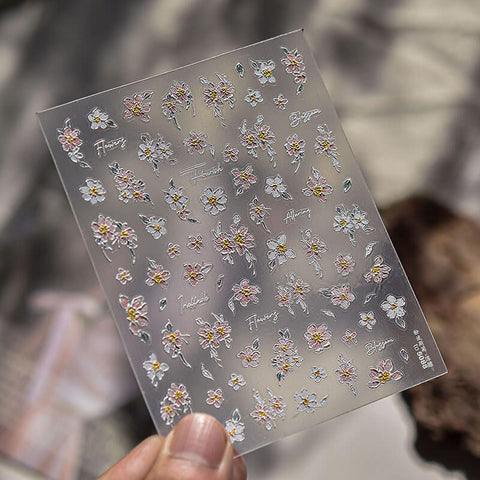 Flower Nail Stickers, Cosmos Nail Stickers, Flower Nail Decals, Embossed Flower Nail Stickers,  to5088