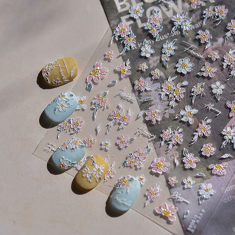 Flower Nail Stickers, Cosmos Nail Stickers, Flower Nail Decals, Embossed Flower Nail Stickers,  to5088