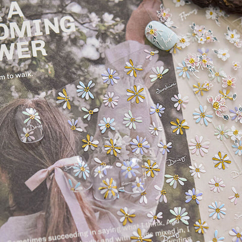 Gold Flower Nail Stickers, Daisy Flower Nail Decals, Blossom Nail Stickers, Flower Nail Art, Flower Manicure, to5102